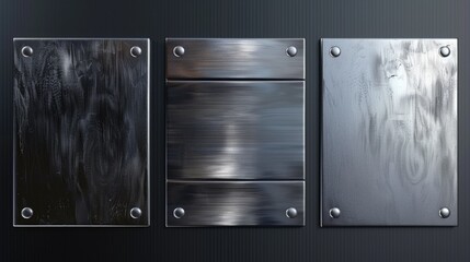 A set of four metal plates with rivets. Perfect for industrial design projects