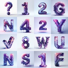 Violet glass 3D Lettering Typeface. AI generated illustration