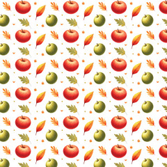 watercolor hand drawn colorful seamles Apple and leaves pattern for banners, posters, cover design templates, social media stories wallpapers and greeting cards. vector illust