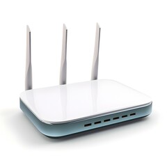 Fototapeta premium Modern wireless router with four antennas on a white background