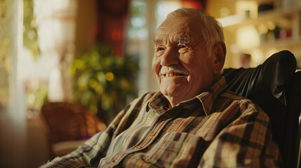 Portrait of a senior Caucasian man in a wheelchair in a nursing home