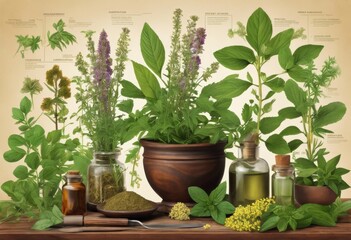 illustration, guide herbal remedies natural healing, health, medicine, plants, wellness, treatment, alternative, therapy, botanical, benefit, leaves, flowers