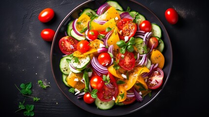 Salad with fresh summer vegetables, top view