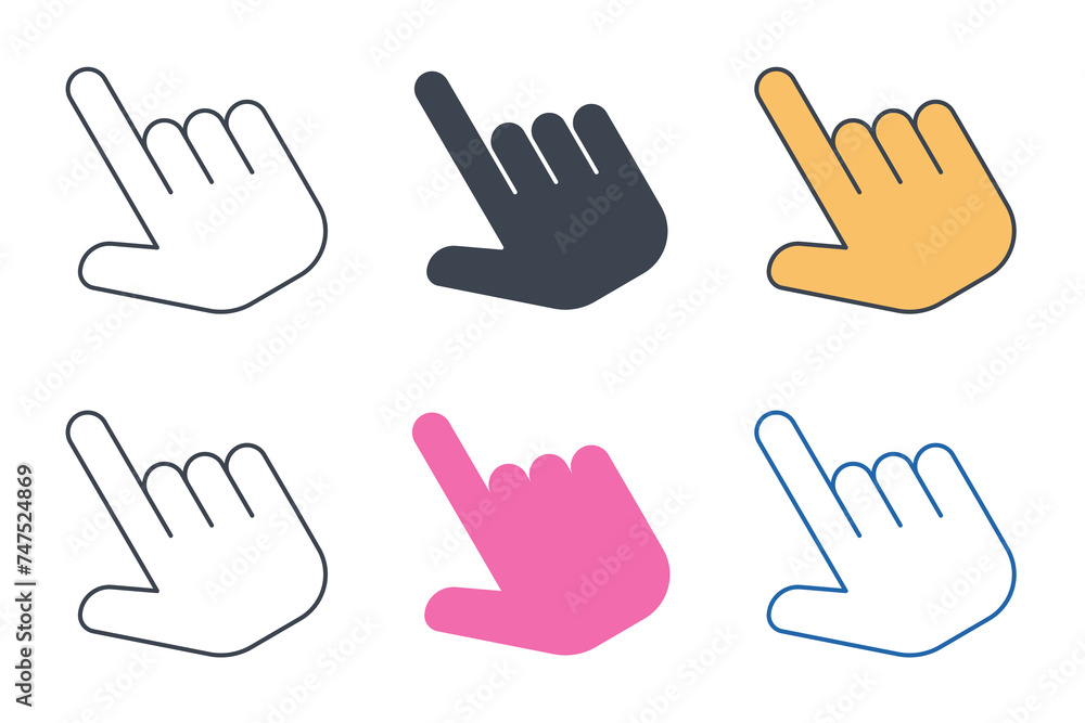 Poster hand clicking icon collection with different styles. click. hand pointer symbol vector illustration 