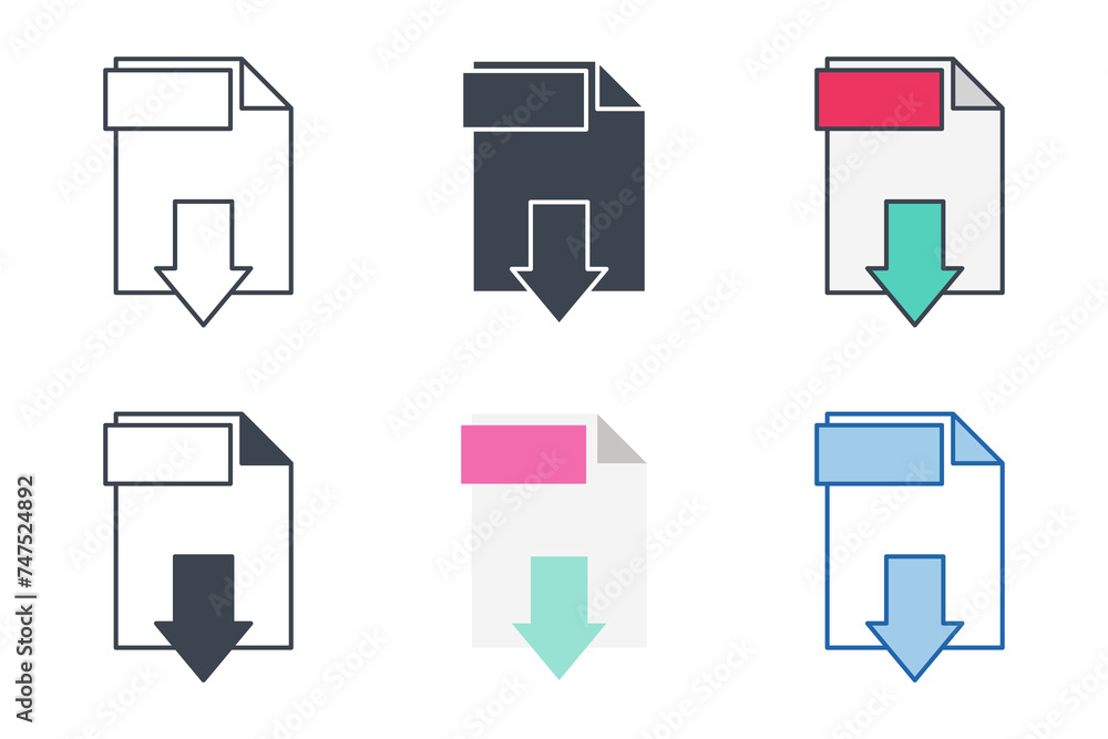 Poster pdf icon collection with different styles. download pdf file button symbol vector illustration isola