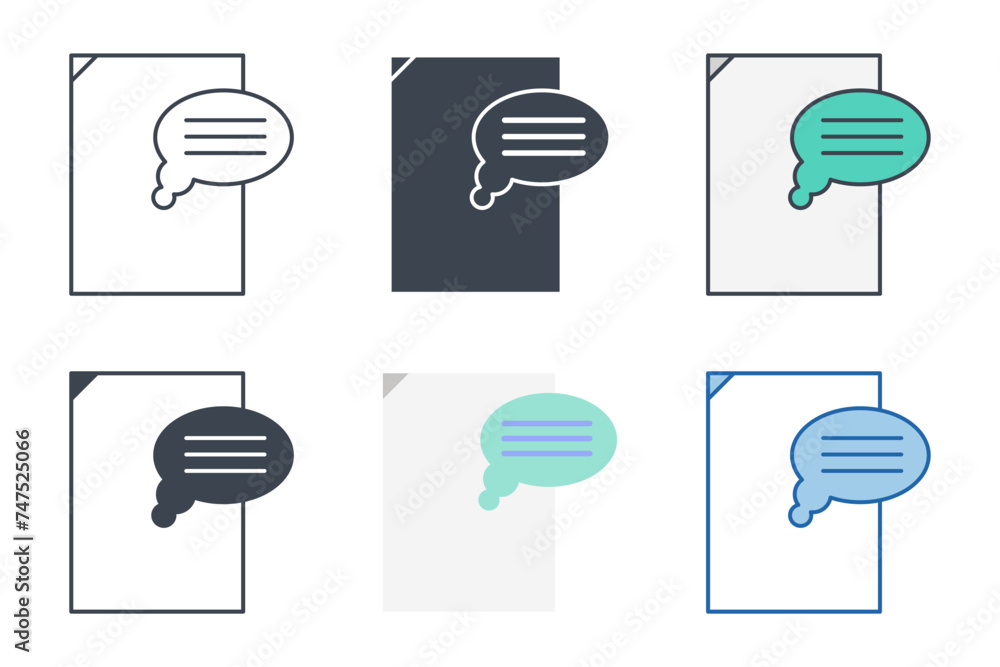 Poster text bubble over document icon collection with different styles. document with a chat symbol vector 