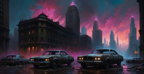 cyberpunk 2077, dark city, futuristic dark wallpaper - obrazy, fototapety, plakaty