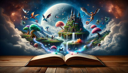 Magical World with Floating Islands and Castle