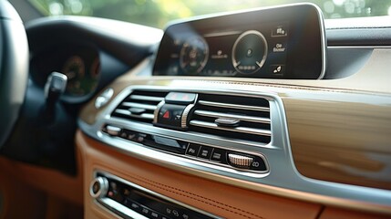 Obraz premium Car central air conditioning outlet, light beige leather, bright. Generative AI.