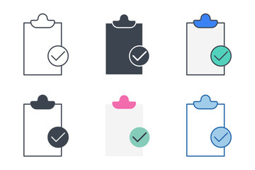 Check Mark on Document icon collection with different styles. checklist symbol vector illustration isolated on white background - obrazy, fototapety, plakaty