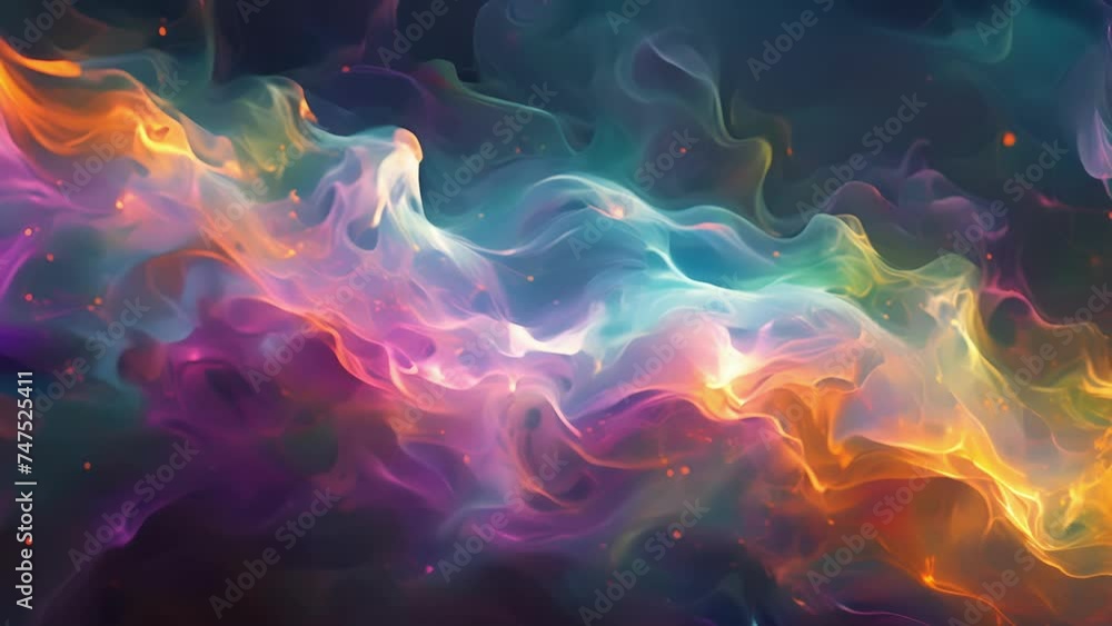 Poster a mesmerizing mist of iridescent hues undulating and shifting like a luminous cloud.