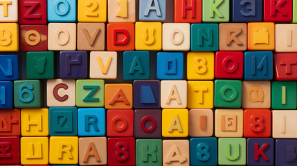 Obraz na płótnie Canvas Fun and Learning Merge: Colorful Assortment of Alphabet Blocks on White Background