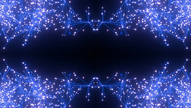 energiegeladene leuchtende Partikel, symmetrisch, digital, Daten, Computer, Glitzer, Internet, Technik, Industrie, Innovationen, Muster, Technologie, blau, violett