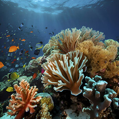 Underwater world with colorful corals.