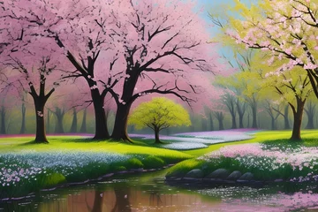 Papier Peint photo Kaki spring landscape with trees