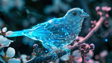bird blue glowing neon. - obrazy, fototapety, plakaty