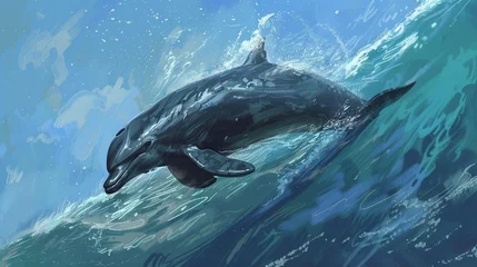 Rolgordijnen dolphin swimming in the water. © muhmmad