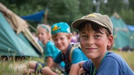 Fototapeta na wymiar Summer camps, scout children camping 
