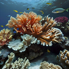 Underwater world with colorful corals.