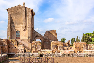 Ruins of the Palace of Domus Severiana in Rome, Italy. Summer sunny day