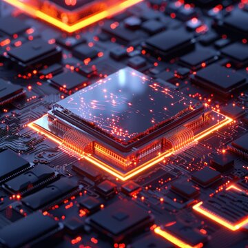 A visionary AI chip AI glowing in holographic elegance embodying the essence of advanced computing
