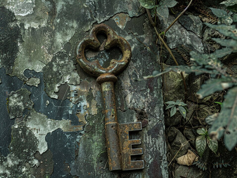 A weathered key unlocking the hidden entrance to a lost civilization revealing mysteries and ancient wonders