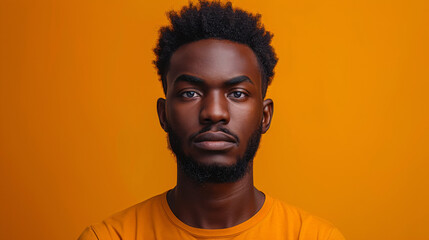 Obraz premium Portrait of a confused puzzled minded African American man in orange top isolated on orange background,