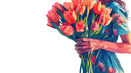 Hand is holding a bouquet of flowers. - obrazy, fototapety, plakaty