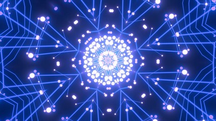 effektvolle futuristische dunkelblaue leuchtende synchrone 3D-Linien mit Verbindungspunkten, kreisrund, Mittelpunkt, techniches Design, Fraktal, Muster, Geraden, Verbindungen, Internet, System
 - obrazy, fototapety, plakaty