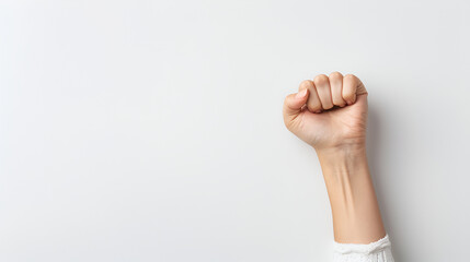 Hand with clenched a fist on a white background