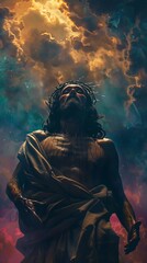 Obraz premium Portrait of Jesus Christ in the clouds, as a symbol of Faith and Hope