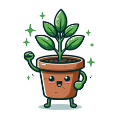 Vector cute plant in pot character
