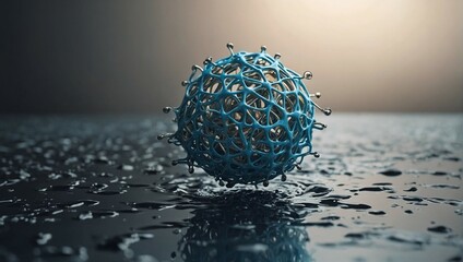 above the surface of the water is a ball with a neural network of metal endings