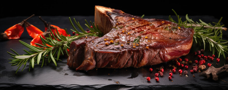 Grilled beef with rosemary. meat like tomahawk