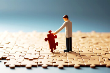 Man with Puzzle Piece in Desert
