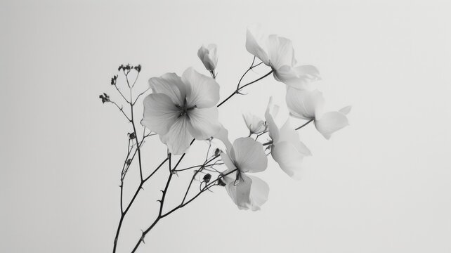 monochrome image capturing the delicate silhouettes of flowers against a soft background, offering a tranquil and minimalist aesthetic