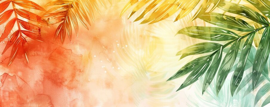 Palm sunday soncept illustration, Generative AI watercolor background