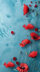 Banner with red poppy flower field, symbol for remembrance, memorial, anzac day