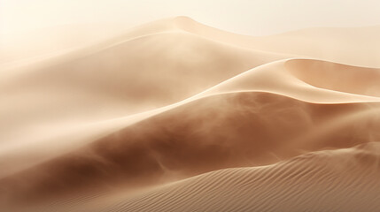 Fototapeta na wymiar Desert landscape with golden sand dunes with fluffy clouds blue sky.