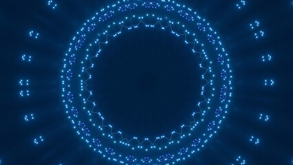 futuristische blau leuchtende synchrone Netzwerkverknüpfungen mit Knotenpunkten, Fraktal, Muster, Kreis, Verbindungen, KI, Internet, Server, Plexuseffekt, System, FTTH, Daten, leuchten
