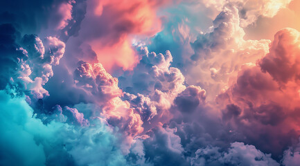 Mystic clouds in vibrant hues, ethereal atmosphere, in the style of light turquoise and dark violet