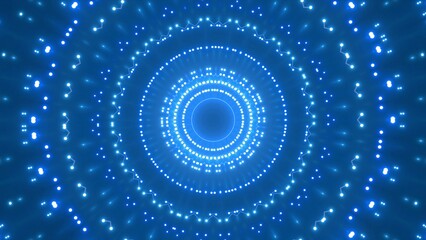 futuristische blau leuchtende synchrone Netzwerkverknüpfungen mit Knotenpunkten, Fraktal, Muster, Kreis, Verbindungen, KI, Internet, Server, Plexuseffekt, System, FTTH, Daten, leuchten
