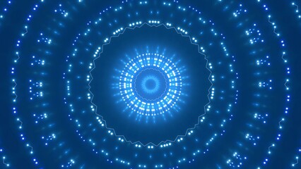 futuristische blau leuchtende synchrone Netzwerkverknüpfungen mit Knotenpunkten, Fraktal, Muster, Kreis, Verbindungen, KI, Internet, Server, Plexuseffekt, System, FTTH, Daten, leuchten
