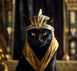 Black cat in pharaoh's headdress