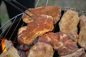 meat is grilled. raw steaks on the grill