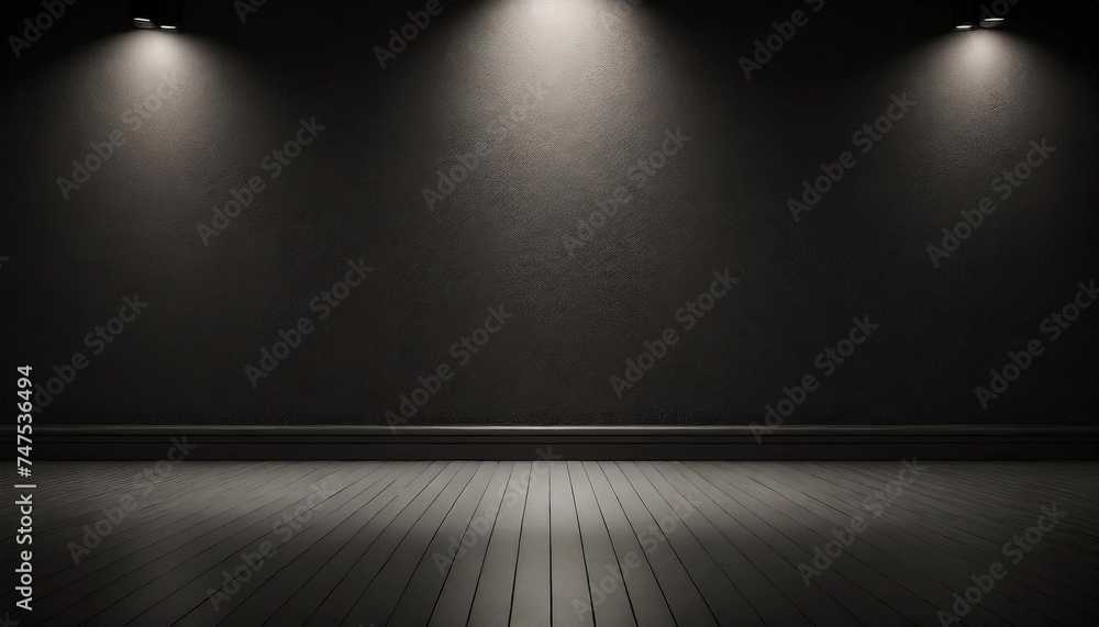 Poster delve into the mystery of an empty room with black walls and a spotlight. great for highlighting tex