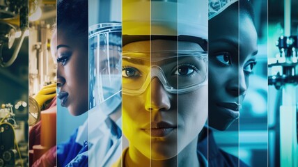 montage of industries ranging from manufacturing to healthcare, showcasing the diversity of workplaces committed to safety and health - obrazy, fototapety, plakaty