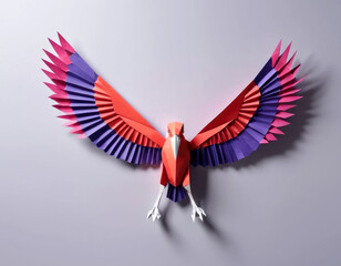 Origami eagle made of colored paper. Three-dimensional figurine