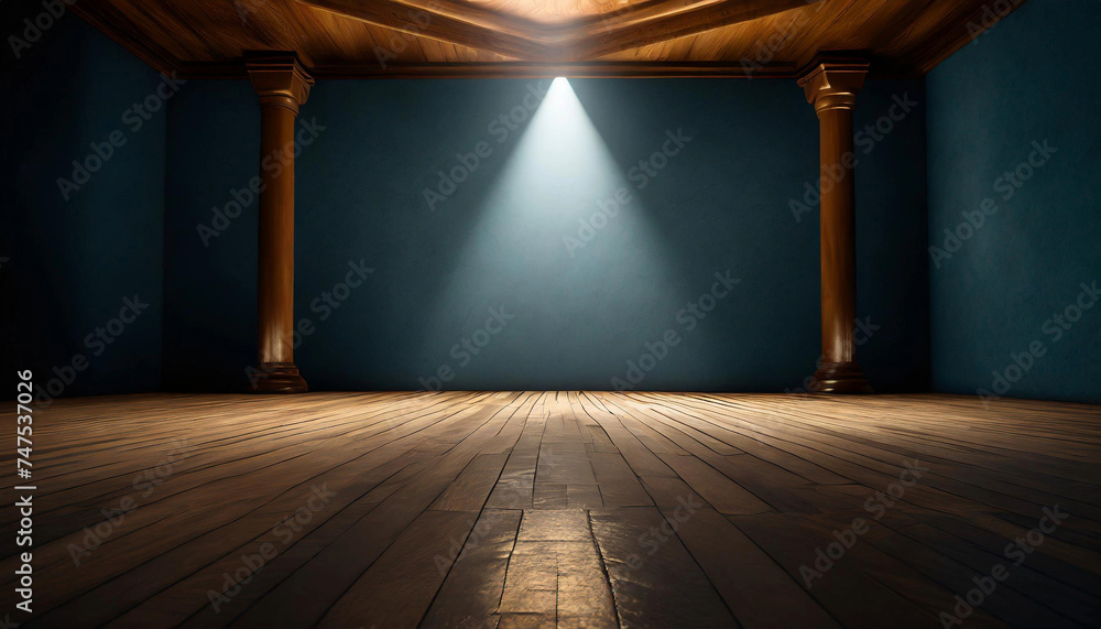 Poster empty room with spotlight, perfect for text mockups or product presentations. aqueous background wit