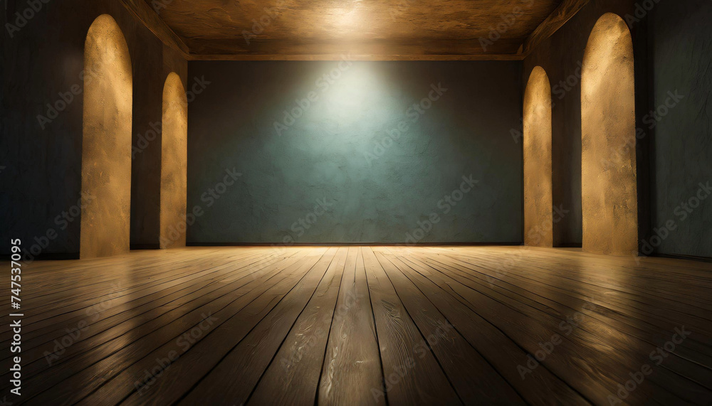 Poster experience the beauty of an empty room with light shining from above. ideal for showcasing text mock